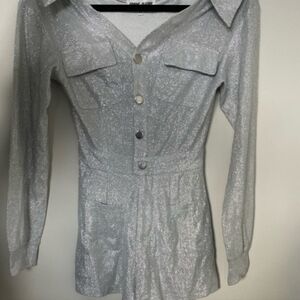 Shane Justin Silver Glitter Romper 70's 80's Vibes!